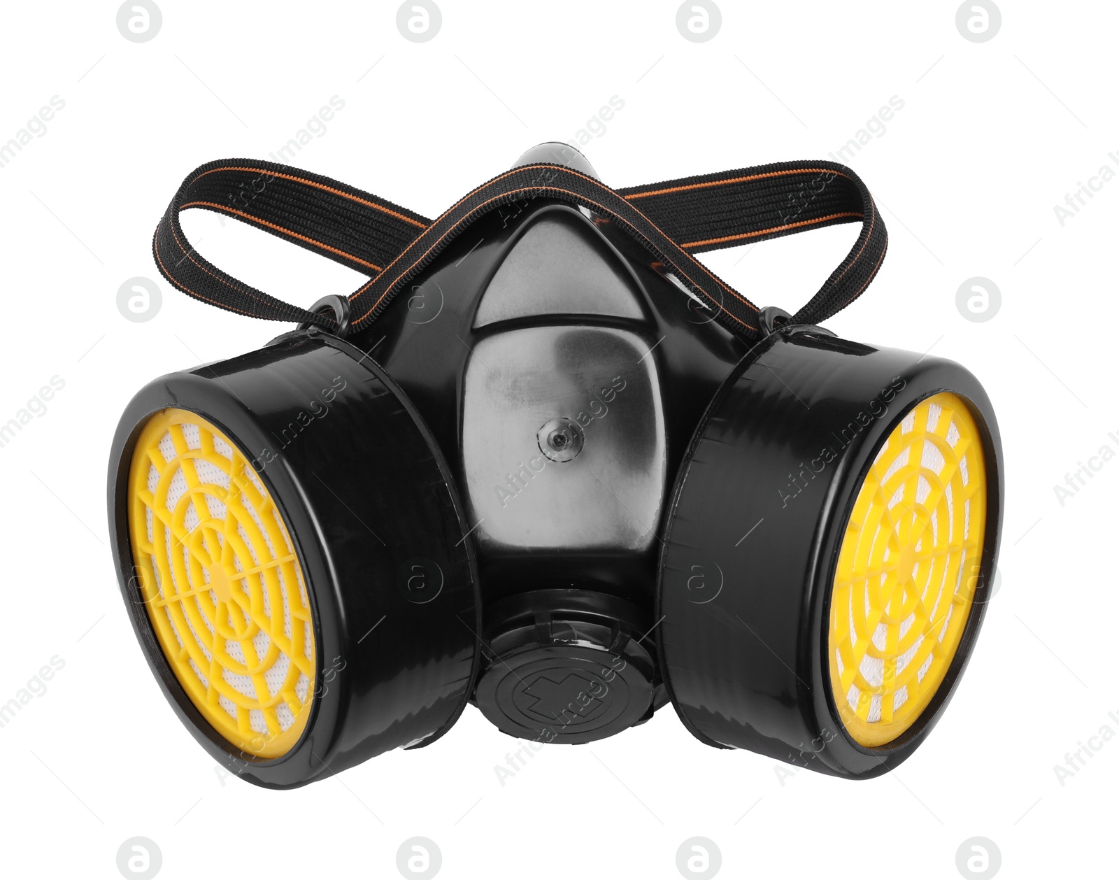 Photo of One half mask respirator isolated on white, top view