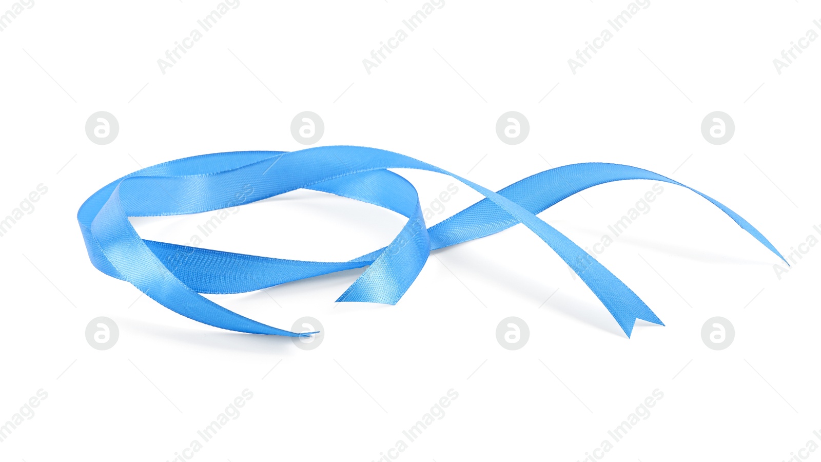 Photo of Beautiful light blue ribbon isolated on white