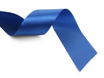Photo of One beautiful blue ribbon isolated on white