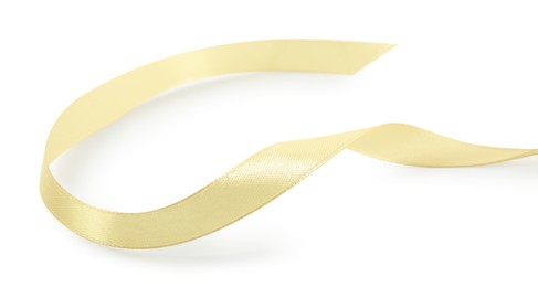 Photo of One beautiful light yellow ribbon isolated on white