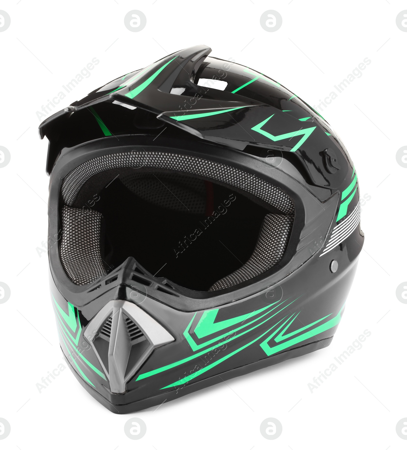 Photo of Modern motorcycle helmet with visor isolated on white