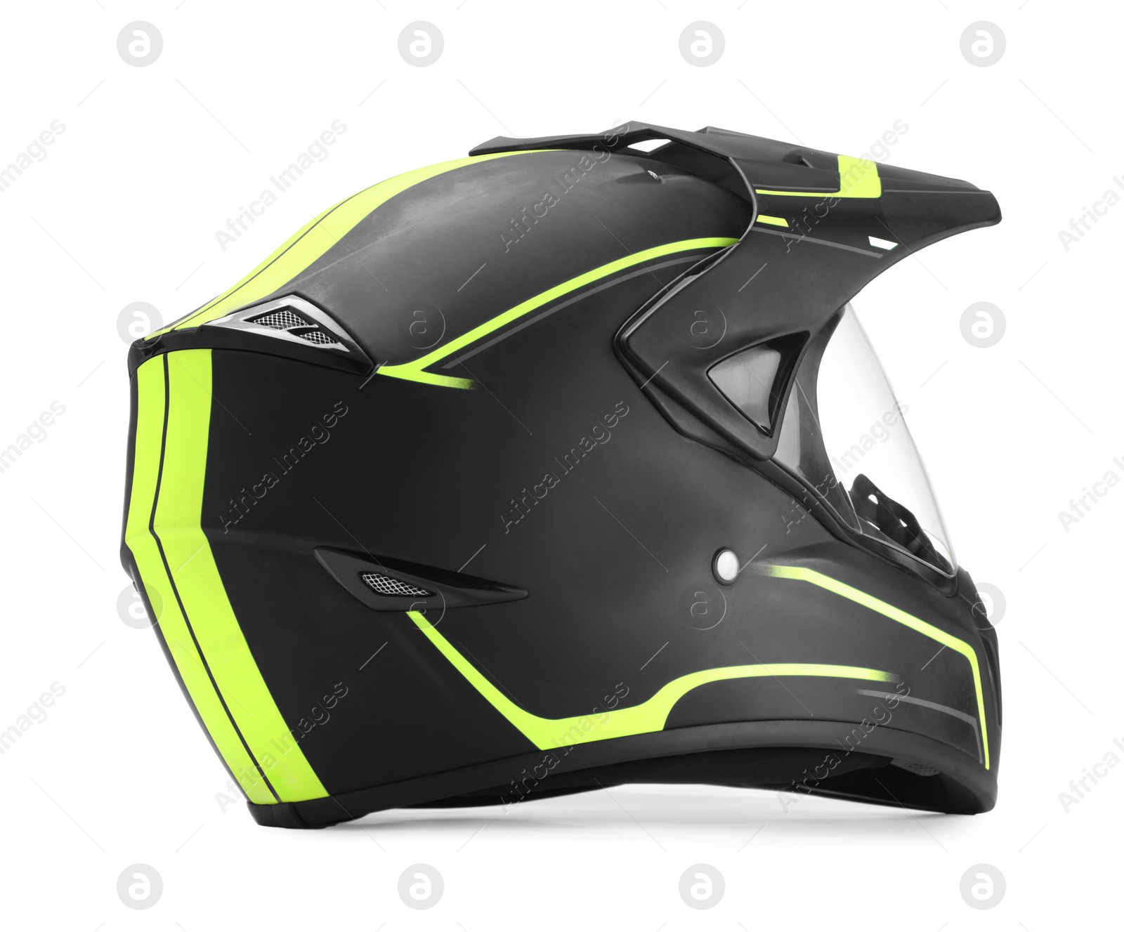 Photo of Modern motorcycle helmet with visor isolated on white