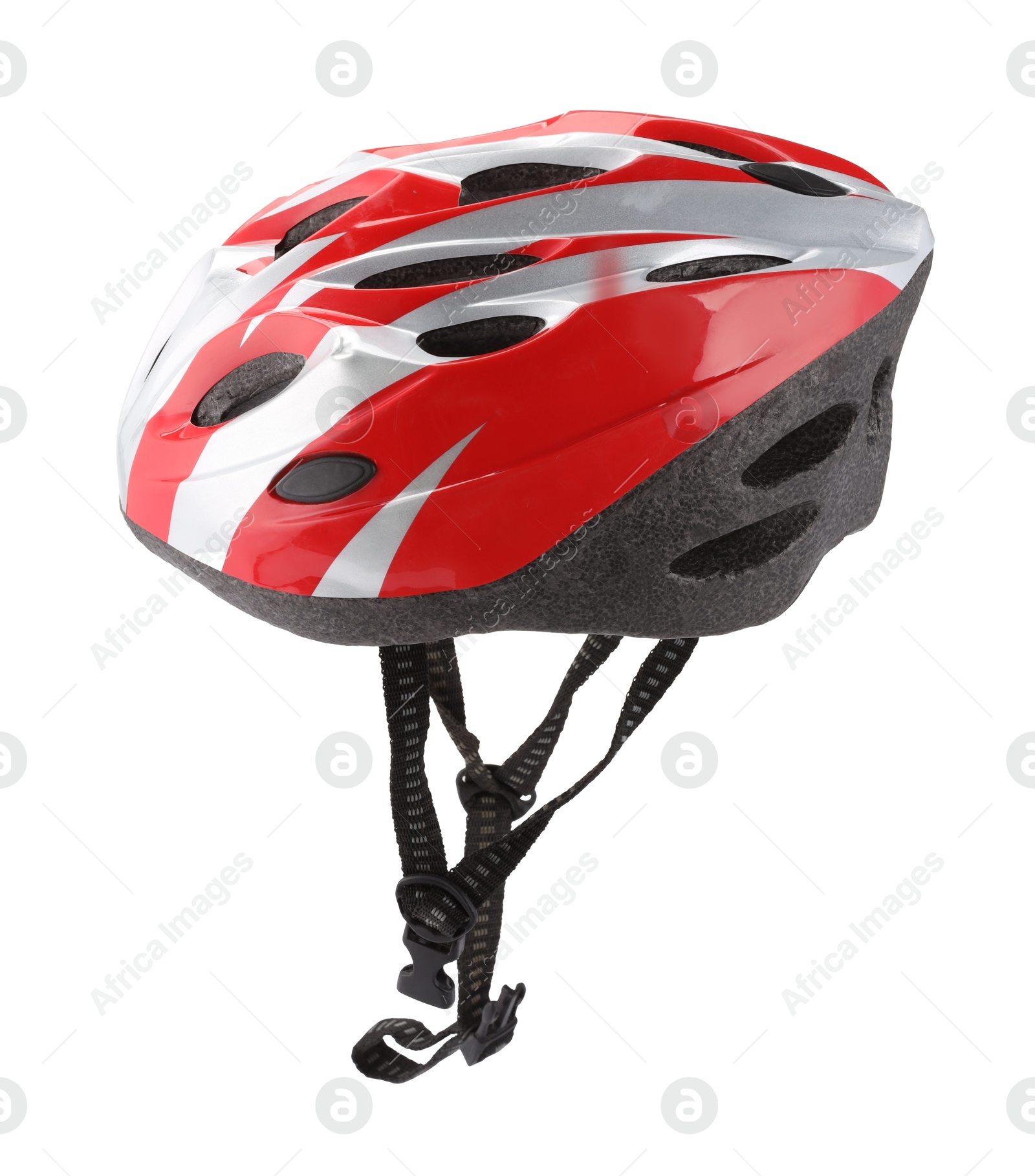 Photo of One colorful protective helmet isolated on white