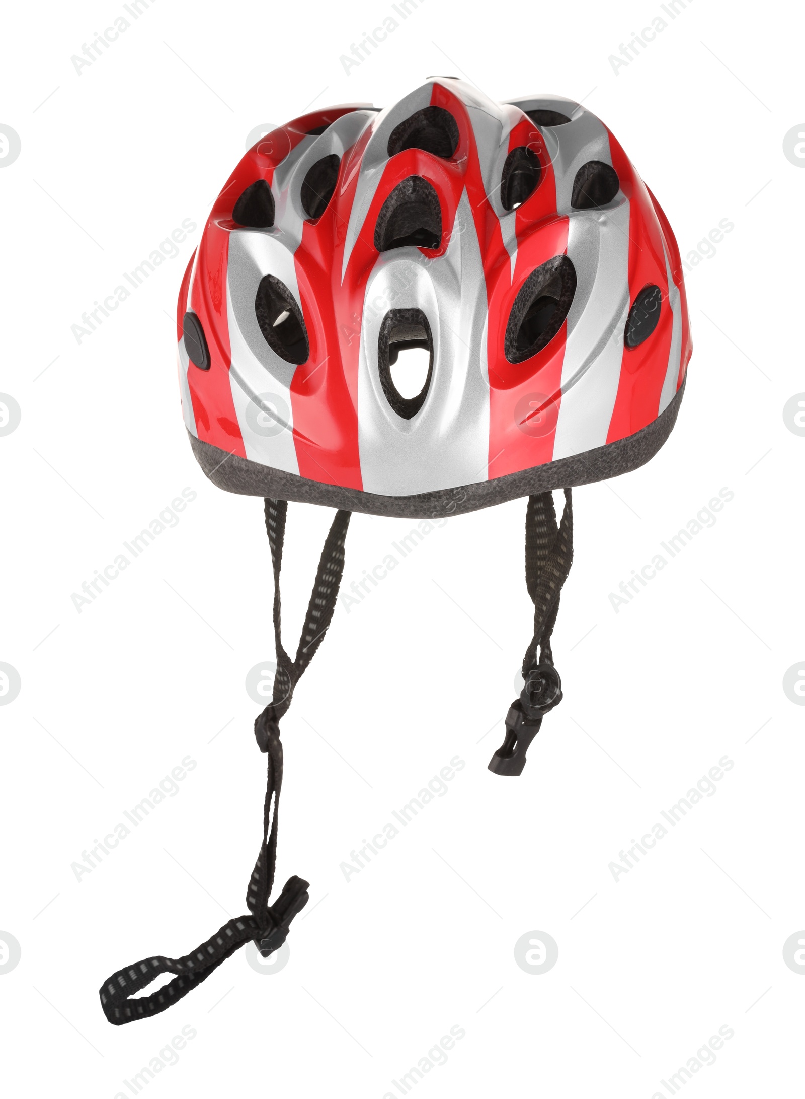 Photo of One colorful protective helmet isolated on white