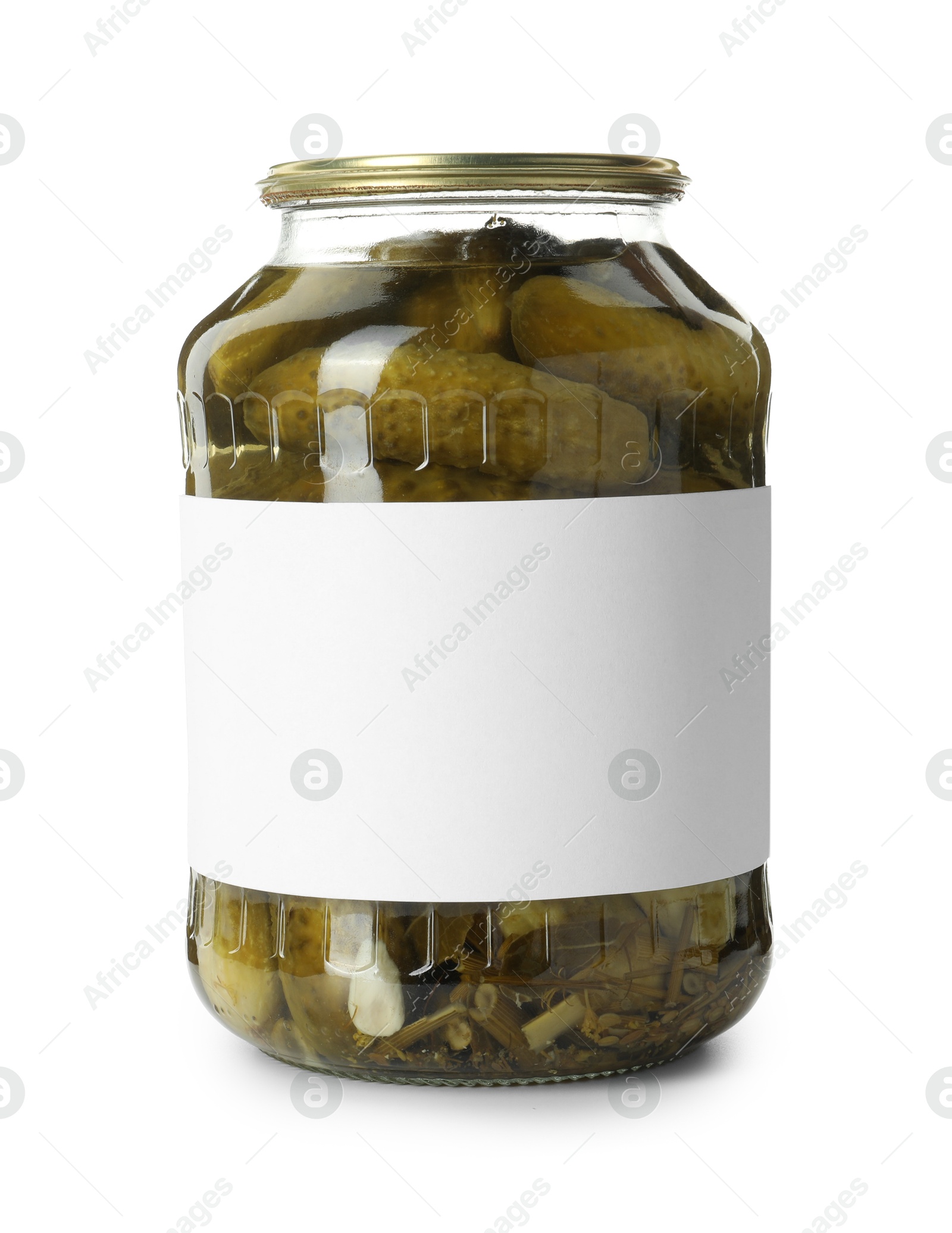 Photo of Pickled cucumbers in jar isolated on white