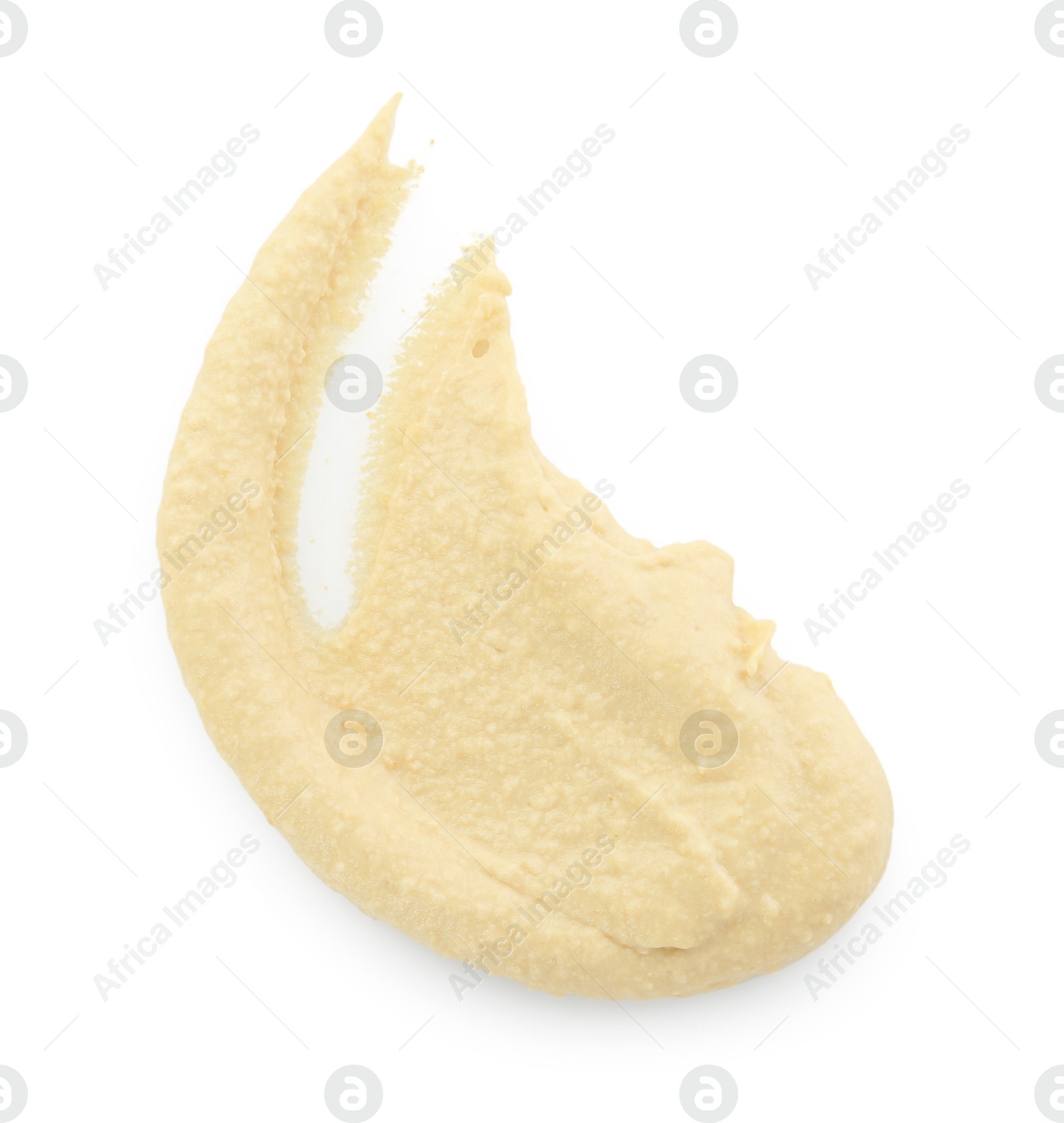 Photo of Sample of delicious hummus isolated on white, top view