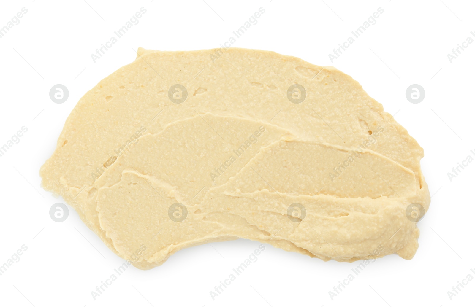 Photo of Sample of delicious hummus isolated on white, top view