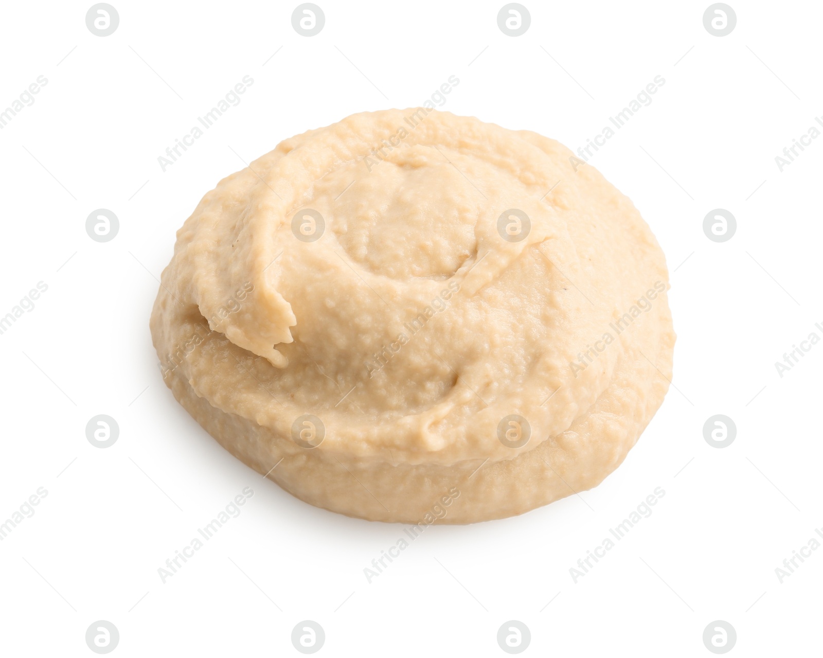 Photo of Sample of delicious hummus isolated on white