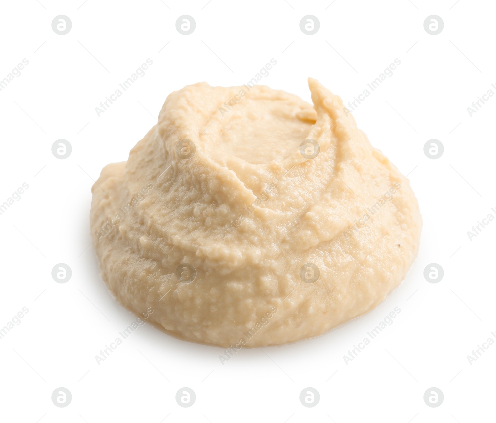 Photo of Sample of delicious hummus isolated on white