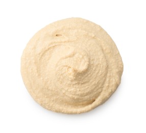 Photo of Sample of delicious hummus isolated on white, top view