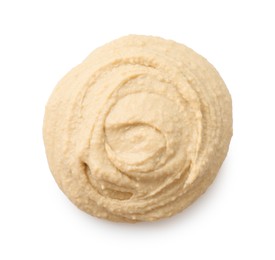 Photo of Sample of delicious hummus isolated on white, top view