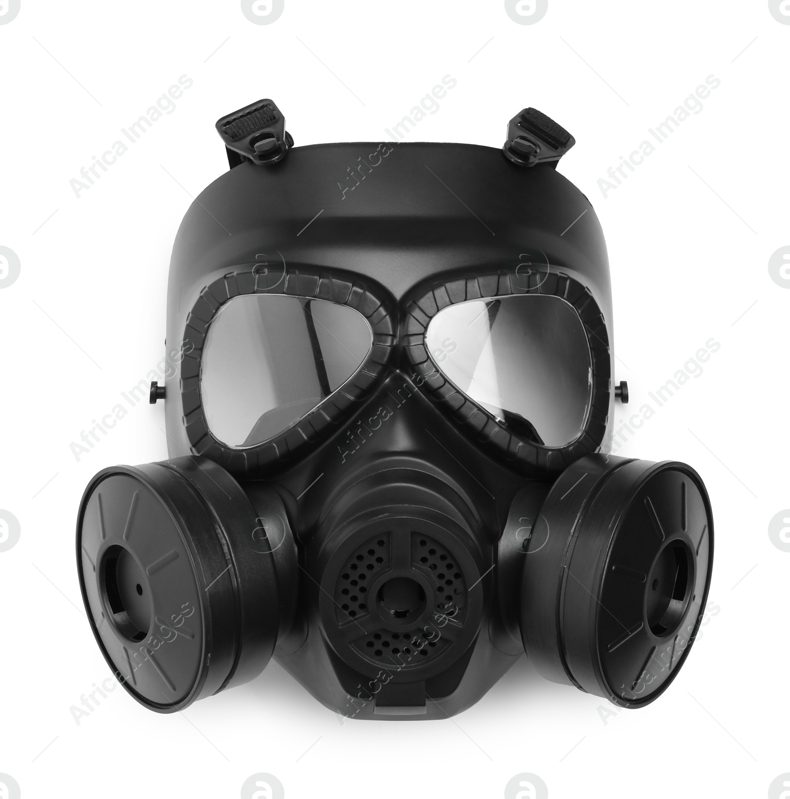 Photo of One gas mask on white background, top view