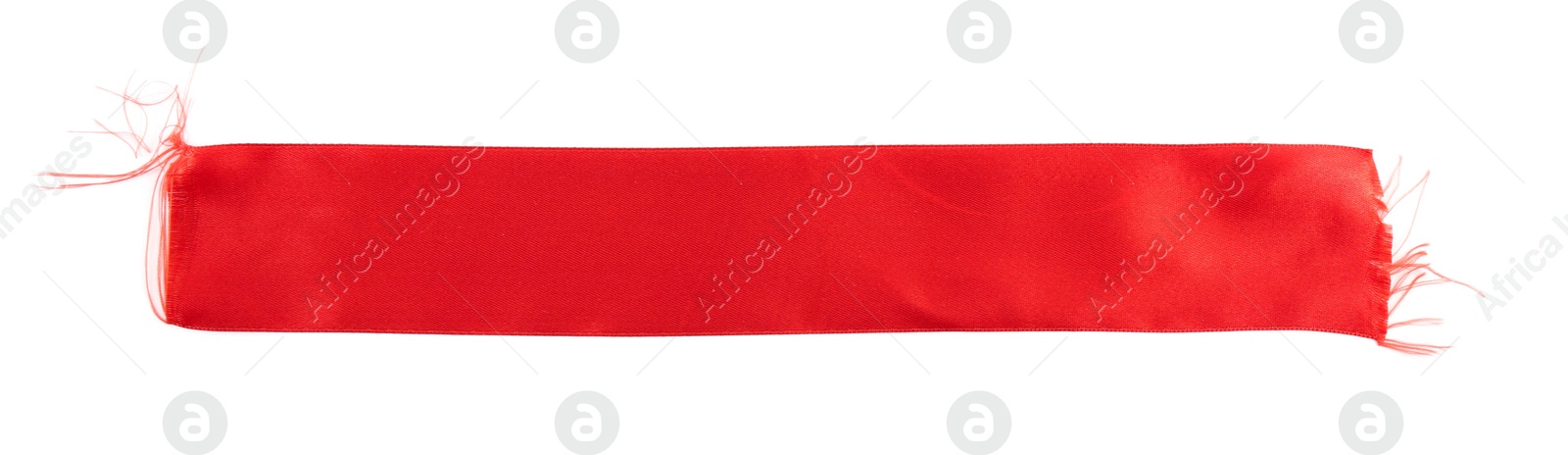 Photo of One beautiful red ribbon isolated on white, top view