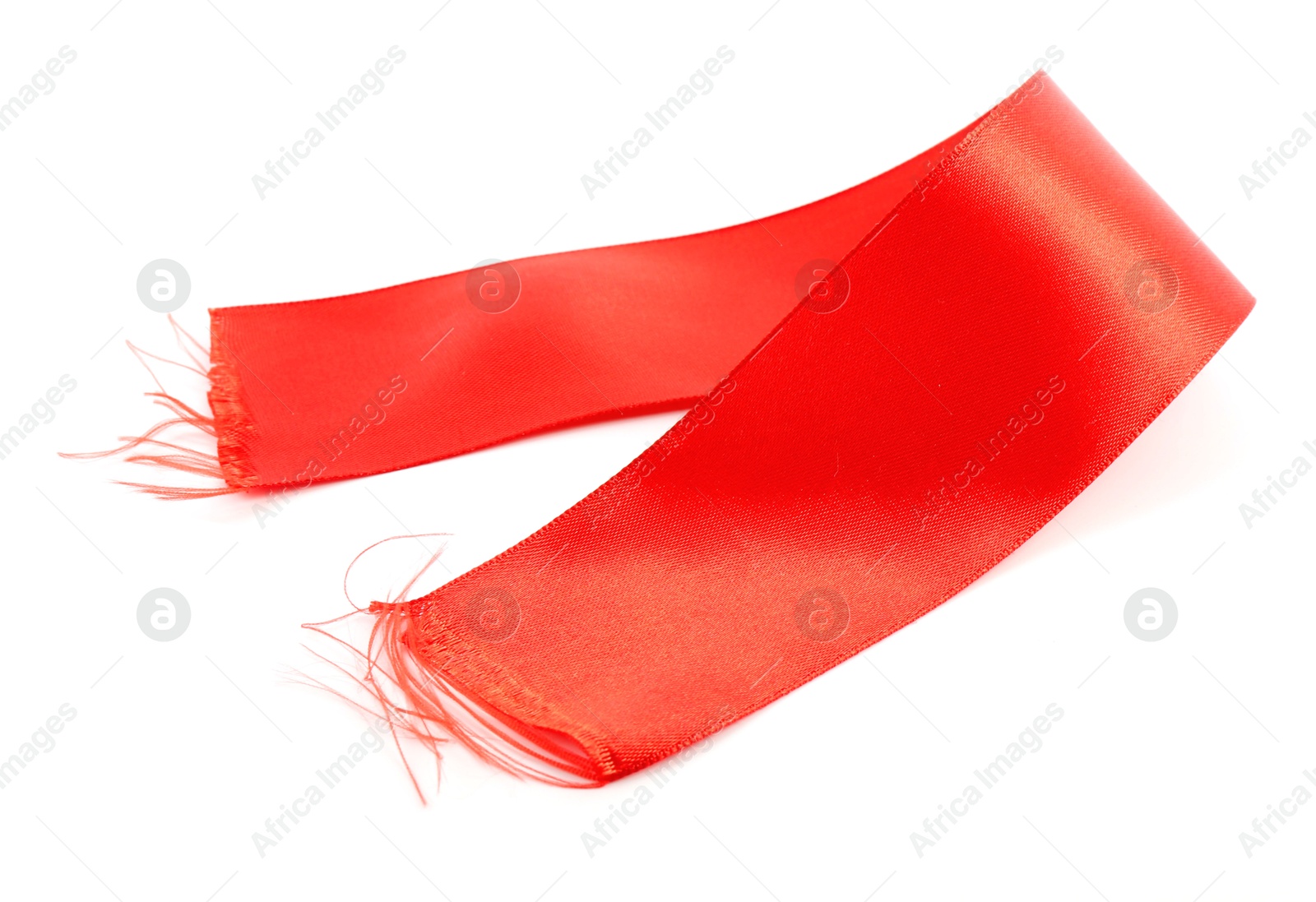 Photo of One beautiful red ribbon isolated on white