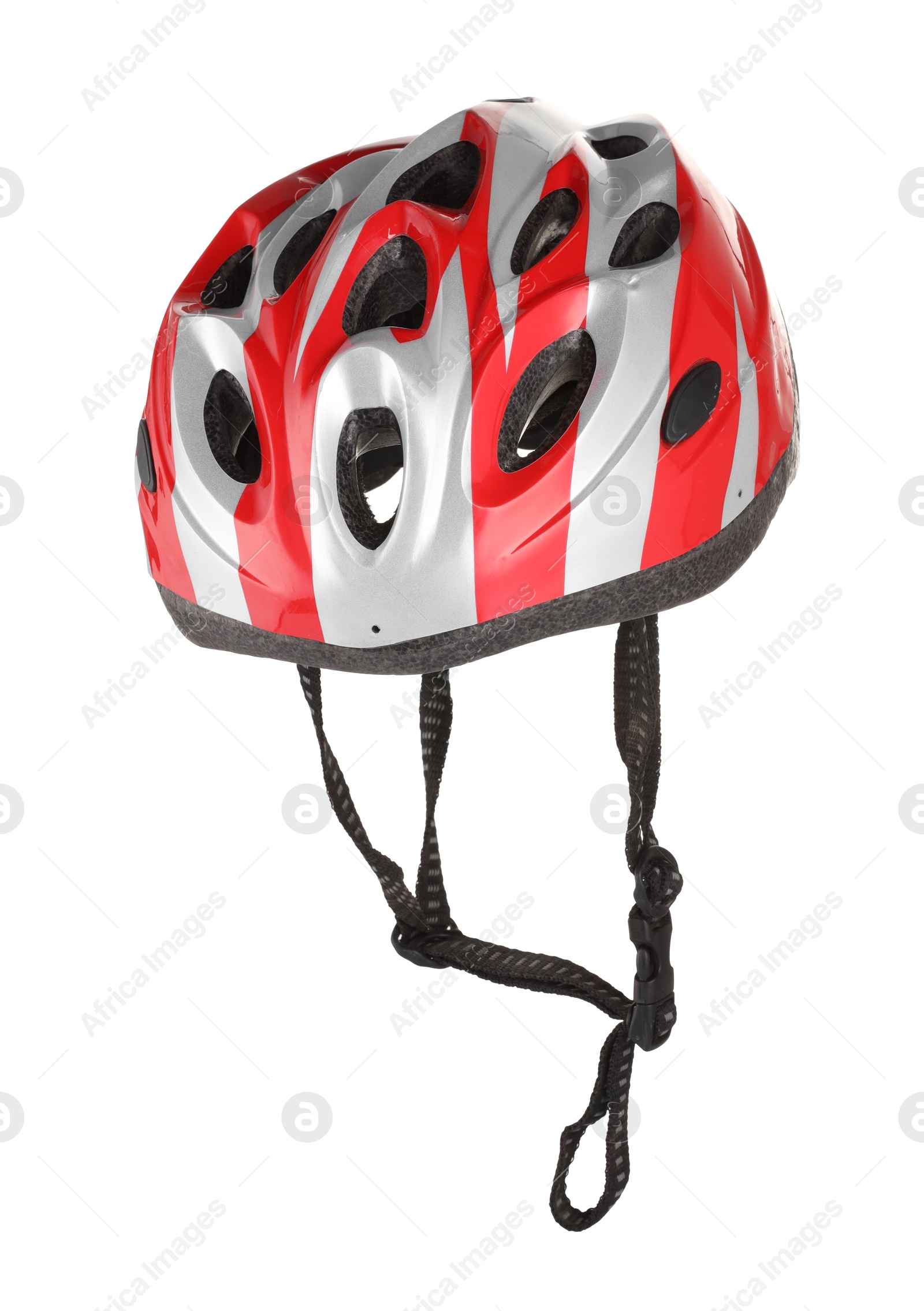 Photo of One colorful protective helmet isolated on white