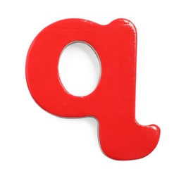 Photo of Red magnetic letter Q isolated on white, top view. Alphabet
