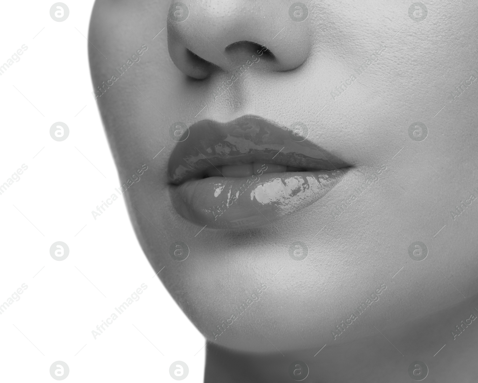 Image of Woman with beautiful lips, closeup. Black and white effect