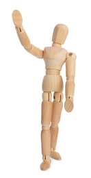 Wooden human model on white background. Mini mannequin