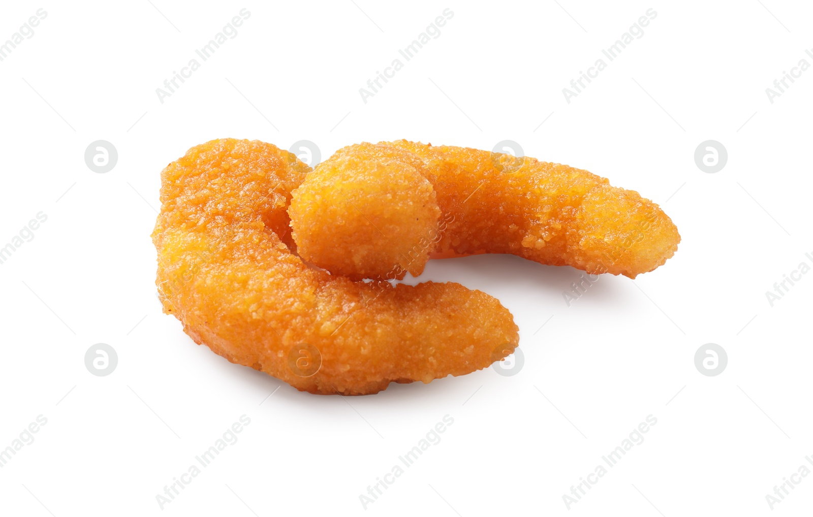 Photo of Tasty breaded fried shrimps isolated on white