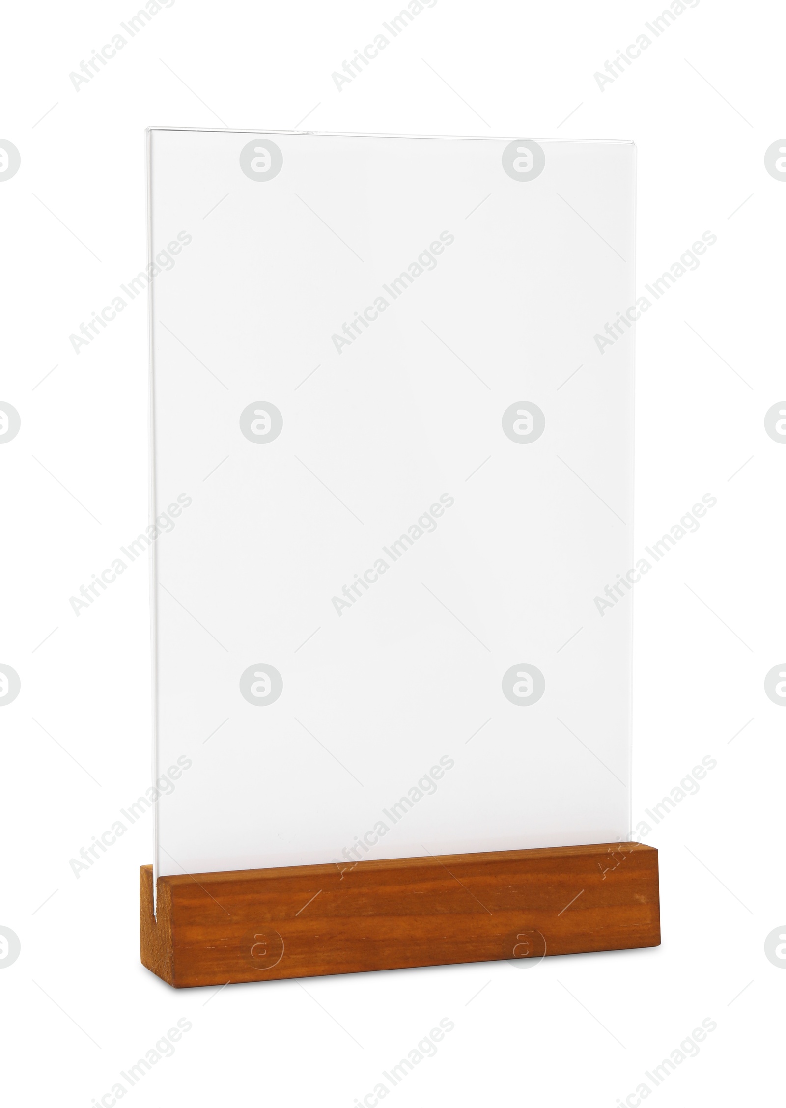 Photo of Menu holder isolated on white. Mockup for design