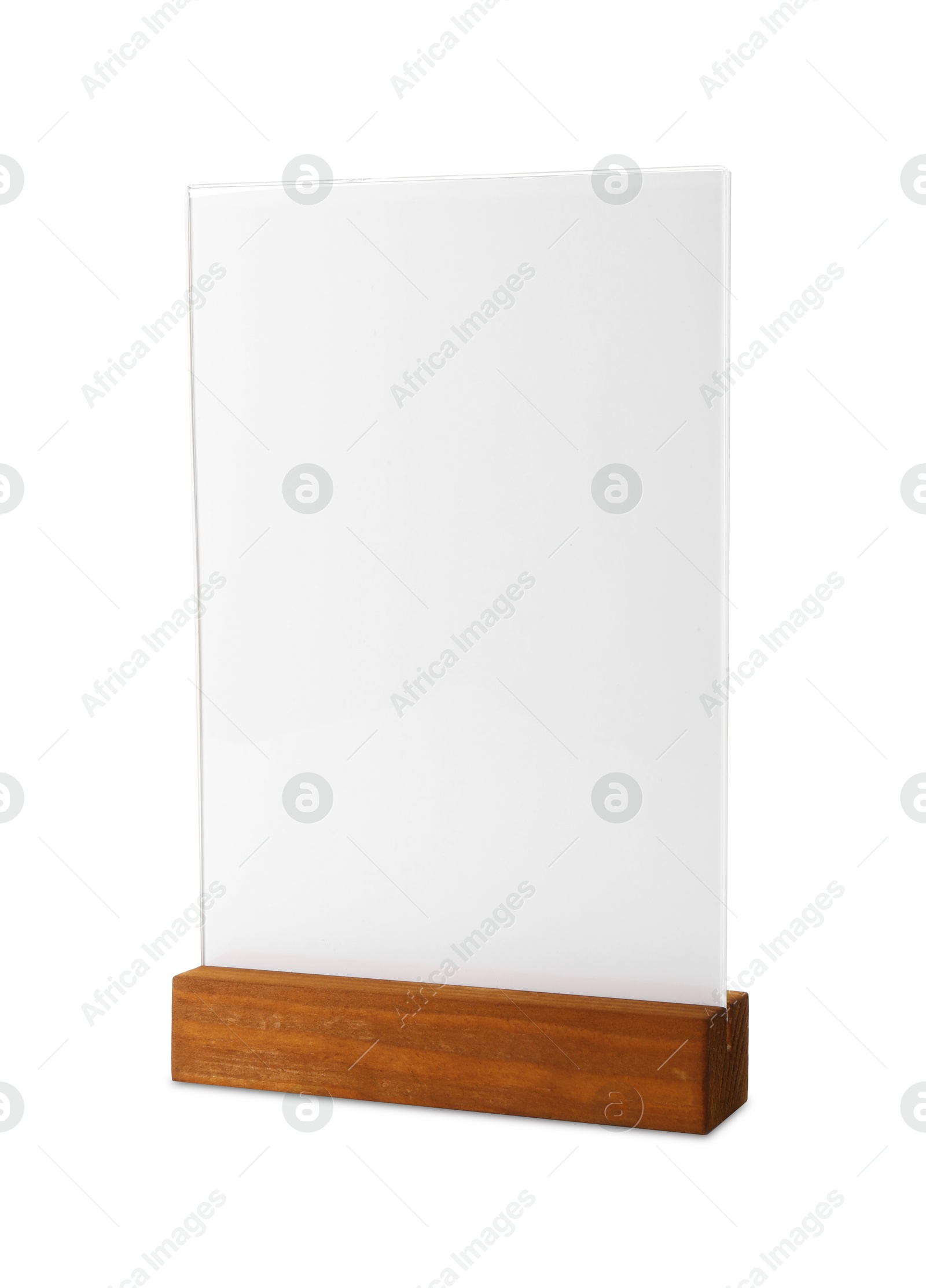 Photo of Menu holder isolated on white. Mockup for design