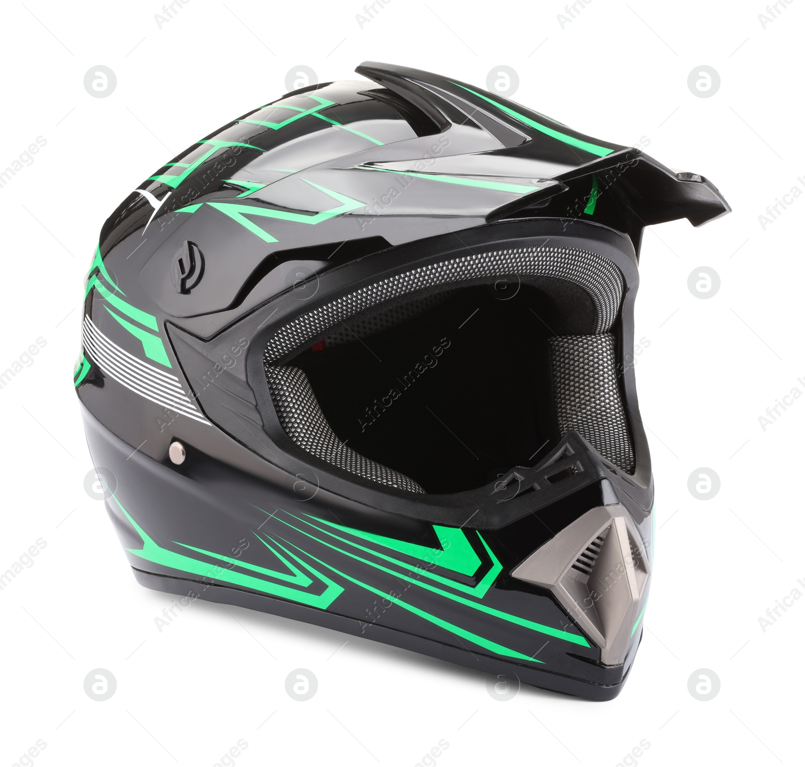 Photo of Modern motorcycle helmet with visor isolated on white