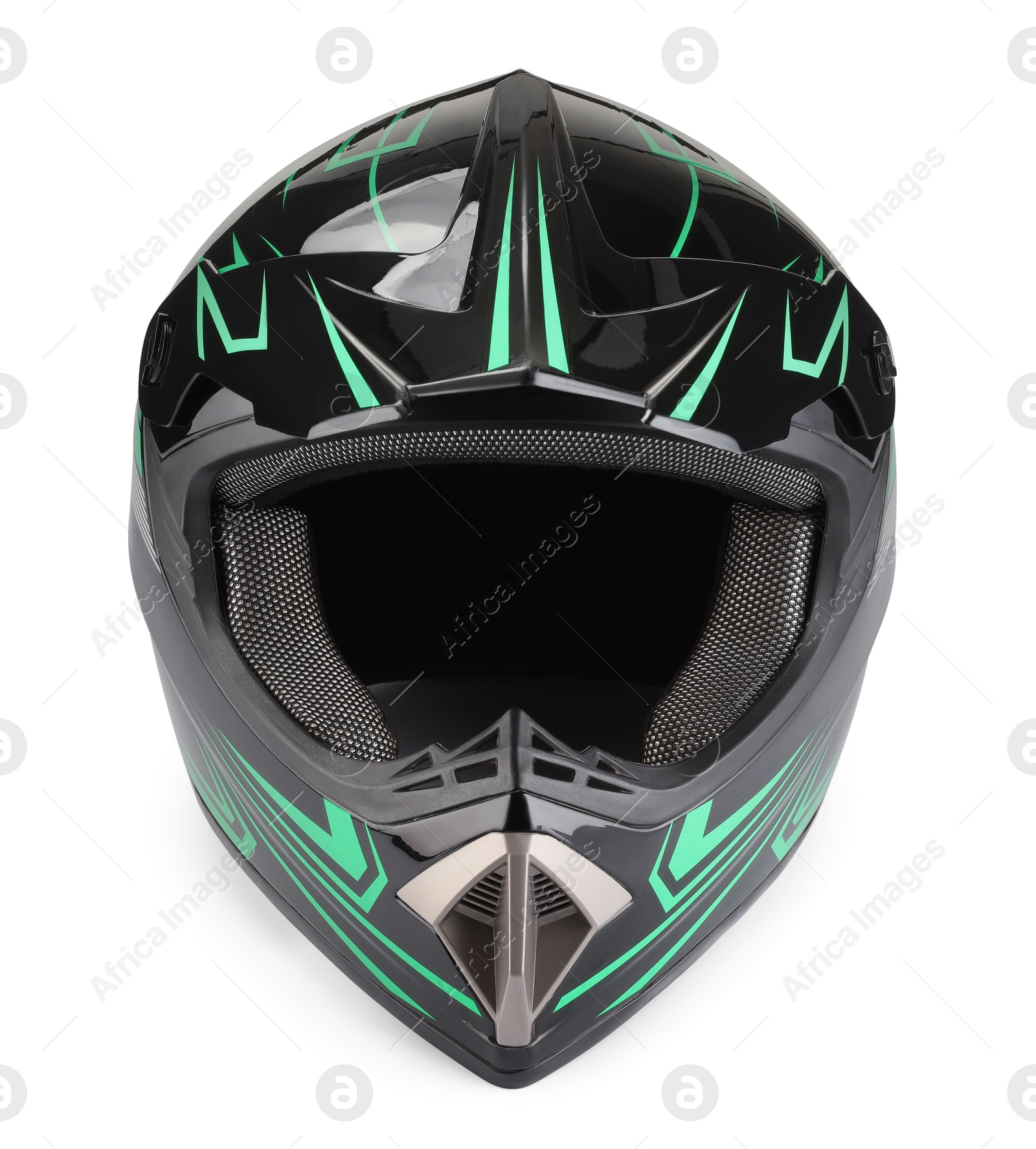 Photo of Modern motorcycle helmet with visor isolated on white