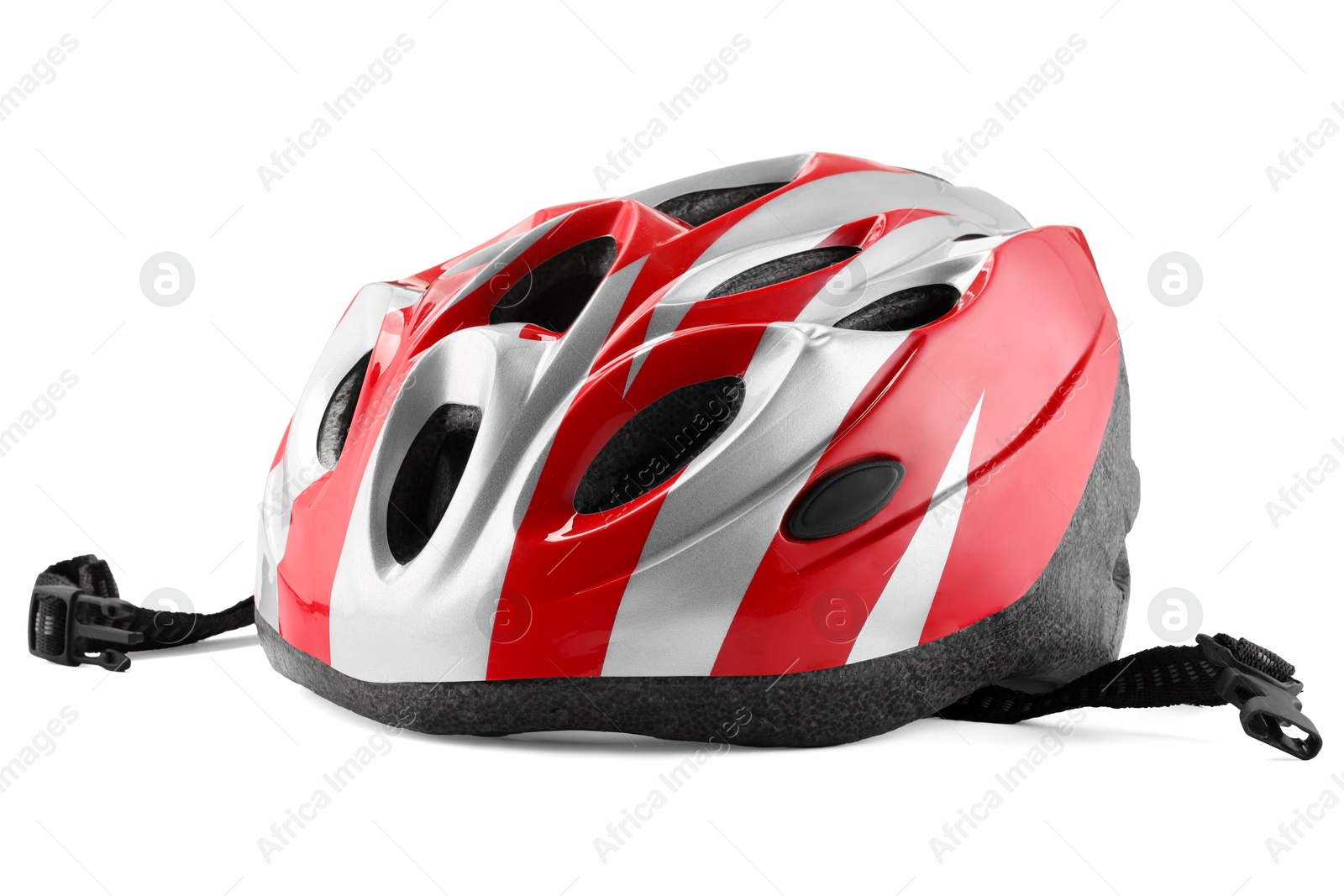 Photo of One colorful protective helmet isolated on white