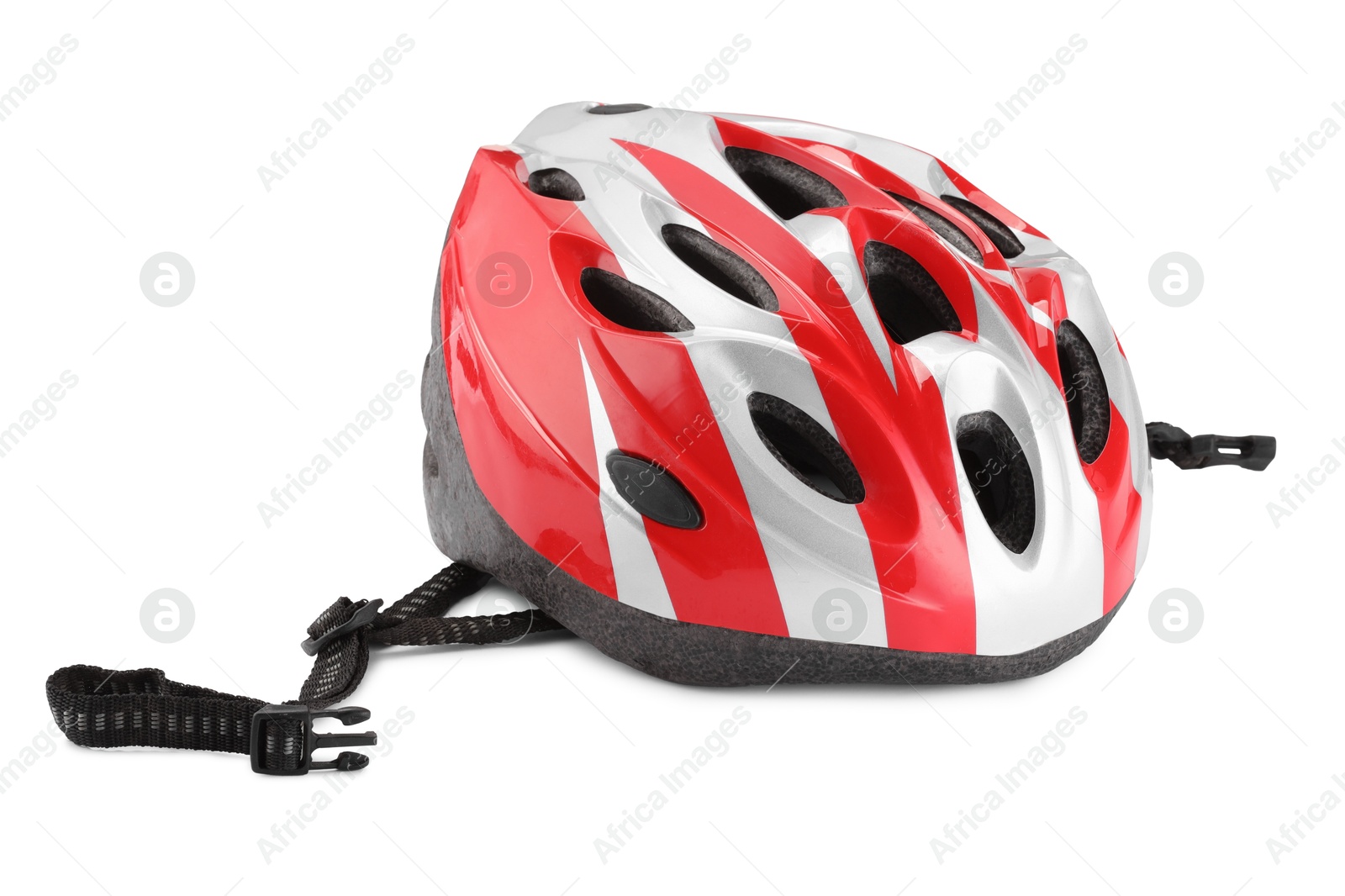 Photo of One colorful protective helmet isolated on white