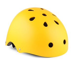 Photo of One yellow protective helmet isolated on white