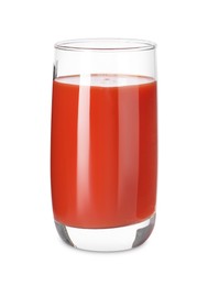 Fresh tomato juice in glass isolated on white