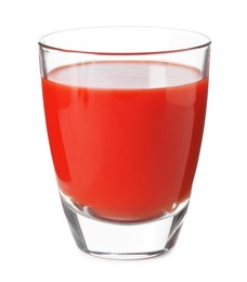 Fresh tomato juice in glass isolated on white