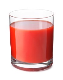 Photo of Fresh tomato juice in glass isolated on white