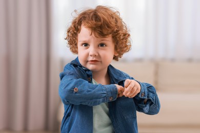 Photo of Portrait of little boy indoors. Cute child