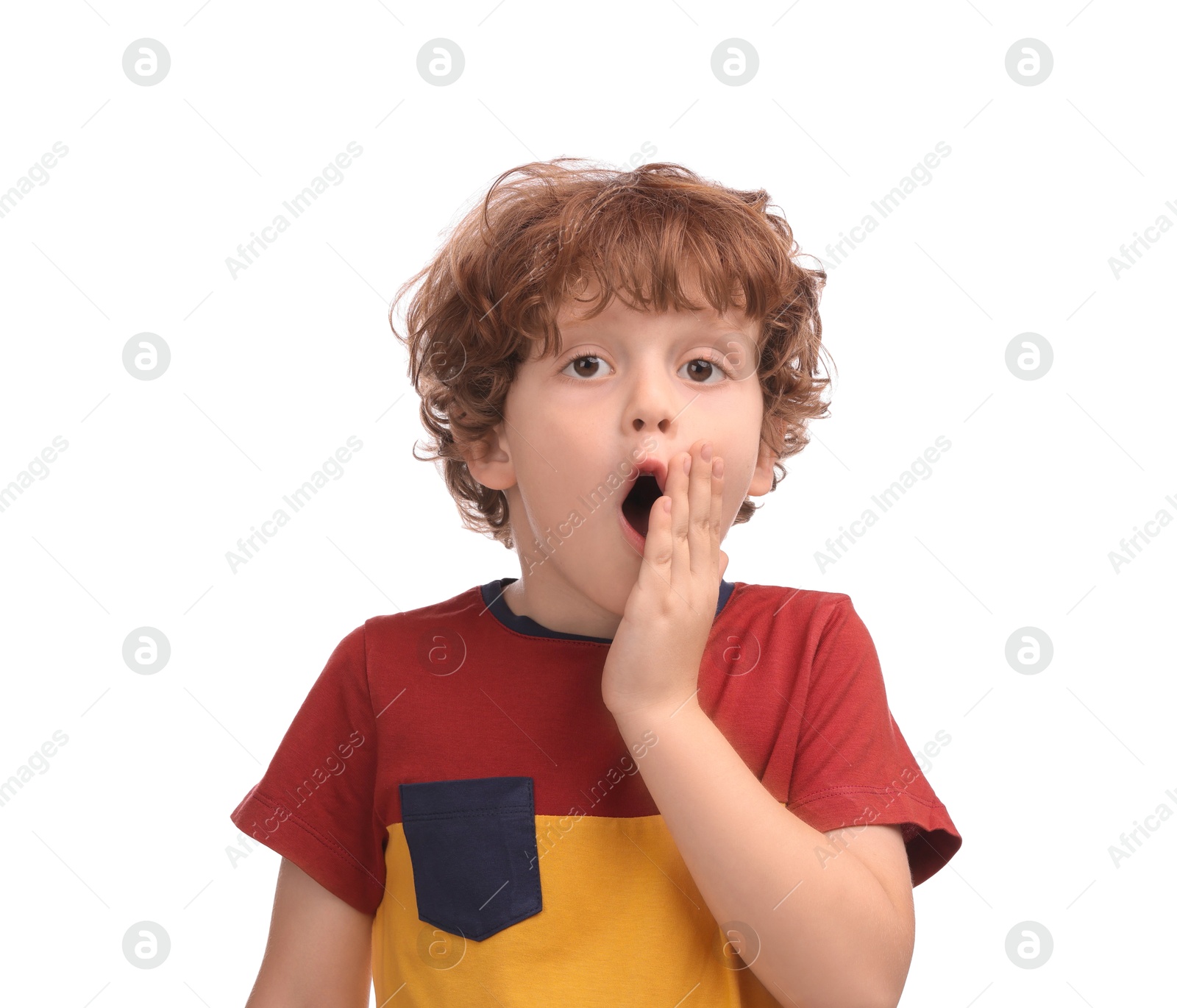 Photo of Portrait of emotional little boy on white background