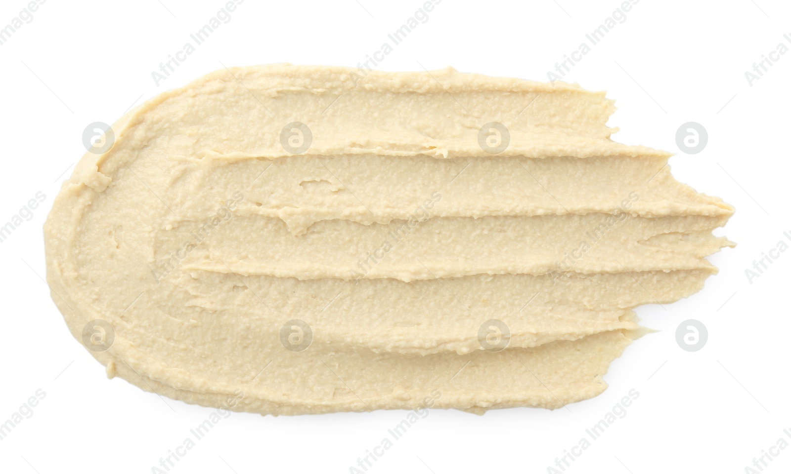 Photo of Sample of delicious hummus isolated on white, top view