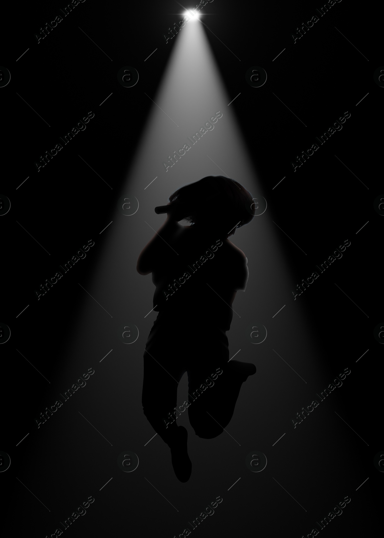 Image of Silhouette of singer on stage in spotlight