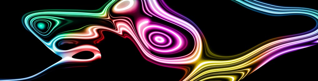 Abstract bright light lines on black background, banner design