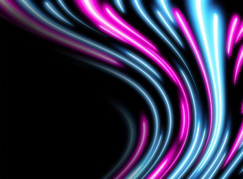Image of Colorful speed light trails on black background, motion blur effect