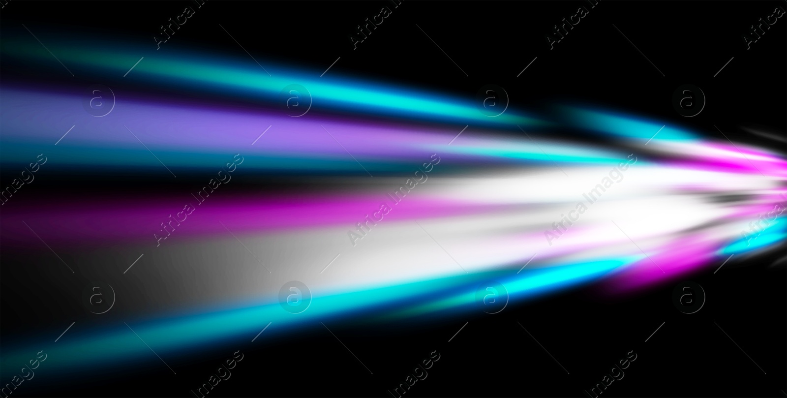 Image of Colorful speed light trails on black background, motion blur effect. Banner design