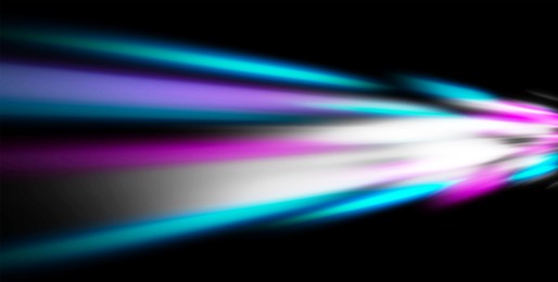 Image of Colorful speed light trails on black background, motion blur effect. Banner design