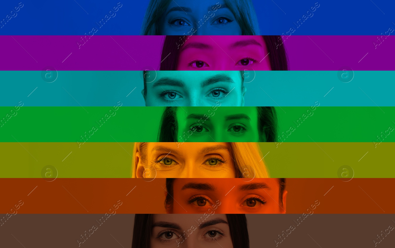 Image of Different women, closeup. Collage of color toned photos