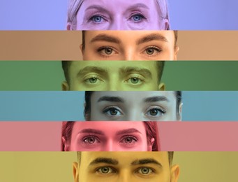 Image of Different women and men, closeup. Collage of color toned photos