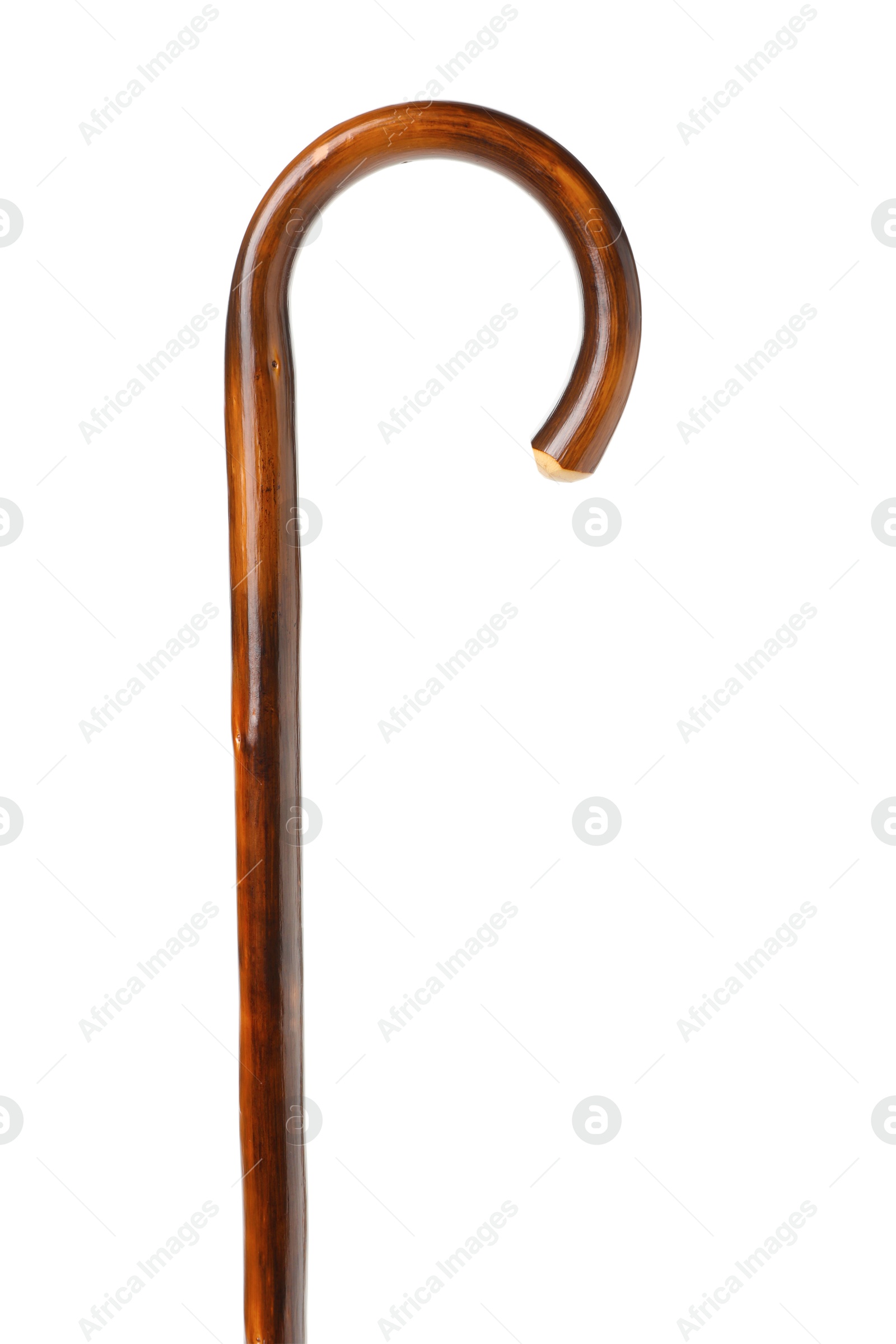 Photo of Elegant wooden walking cane isolated on white