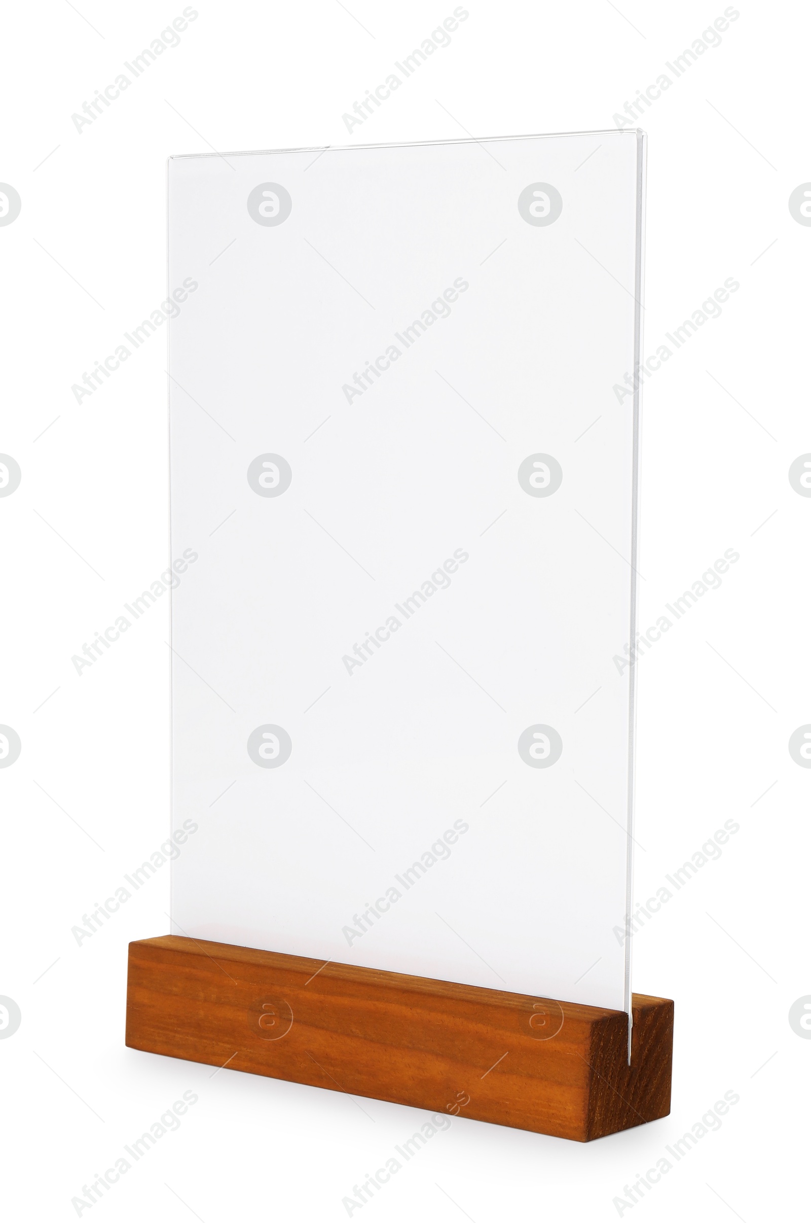 Photo of Menu holder isolated on white. Mockup for design