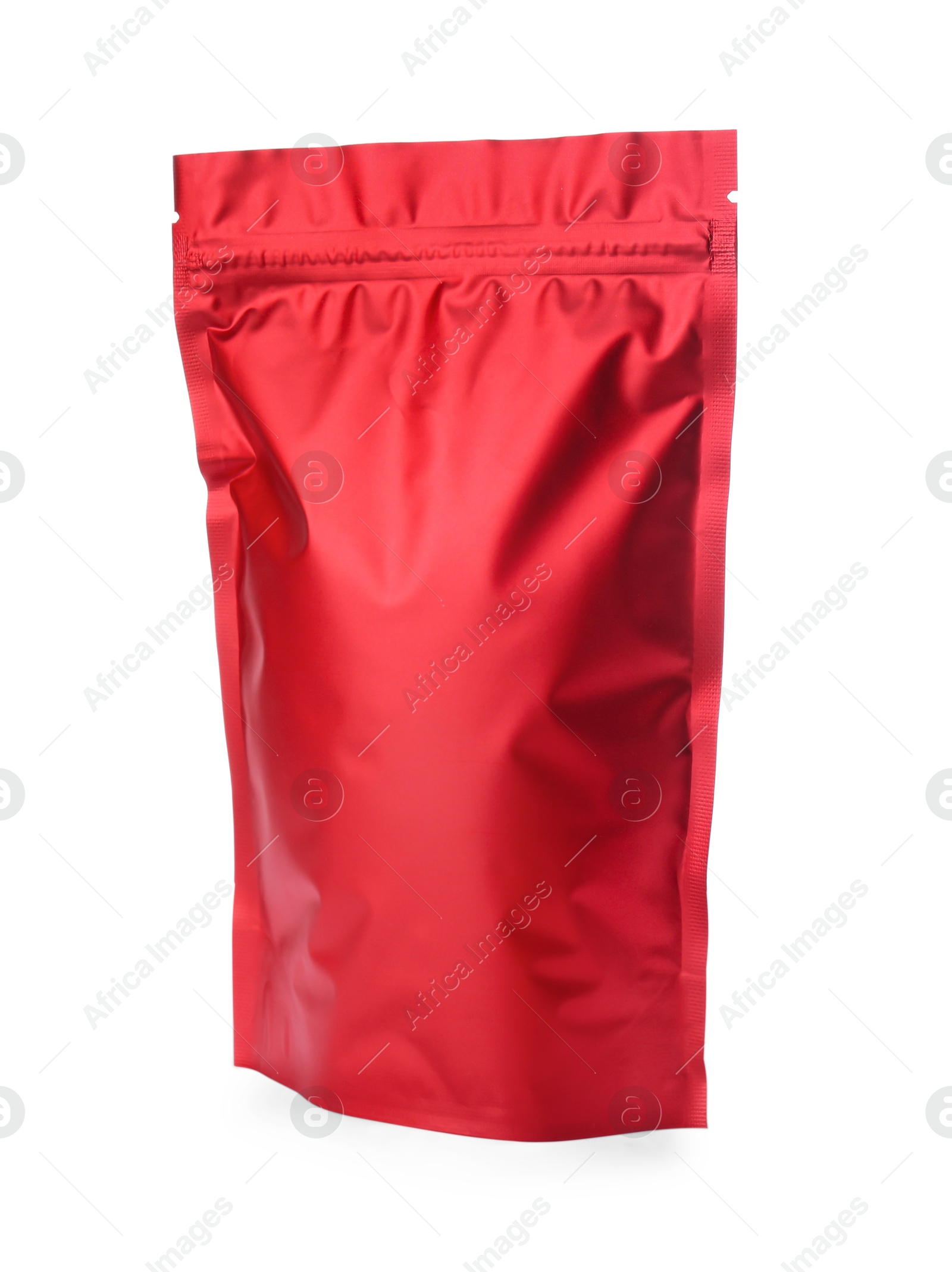 Photo of Red resealable foil package isolated on white