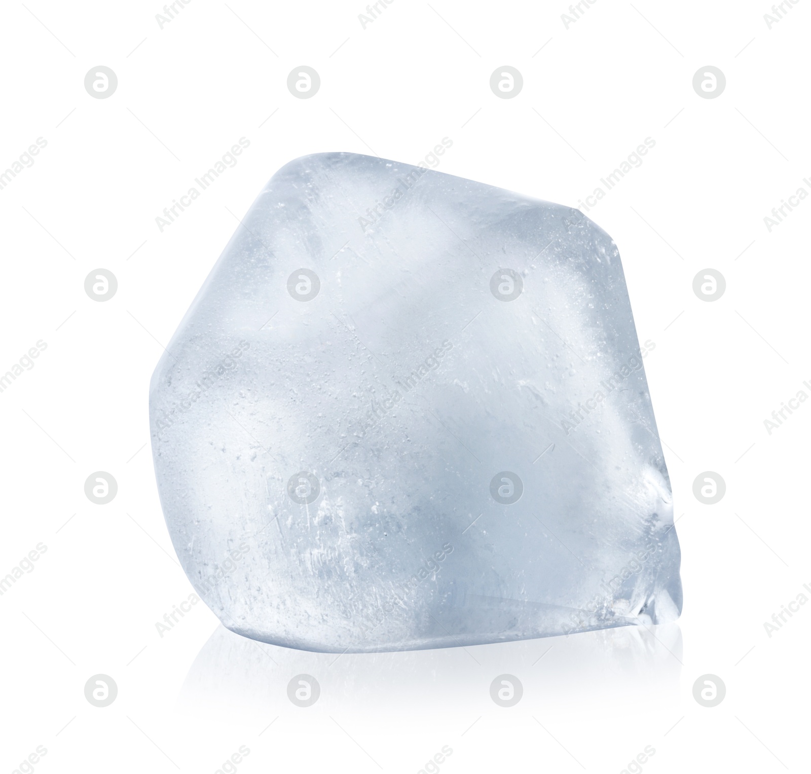 Photo of Crystal clear ice cube on white background