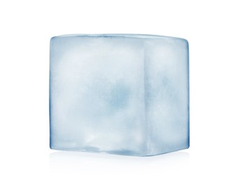 Photo of One crystal clear ice cube isolated on white