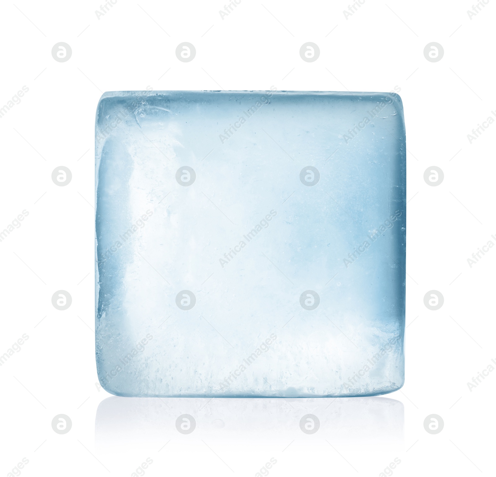 Photo of One crystal clear ice cube isolated on white