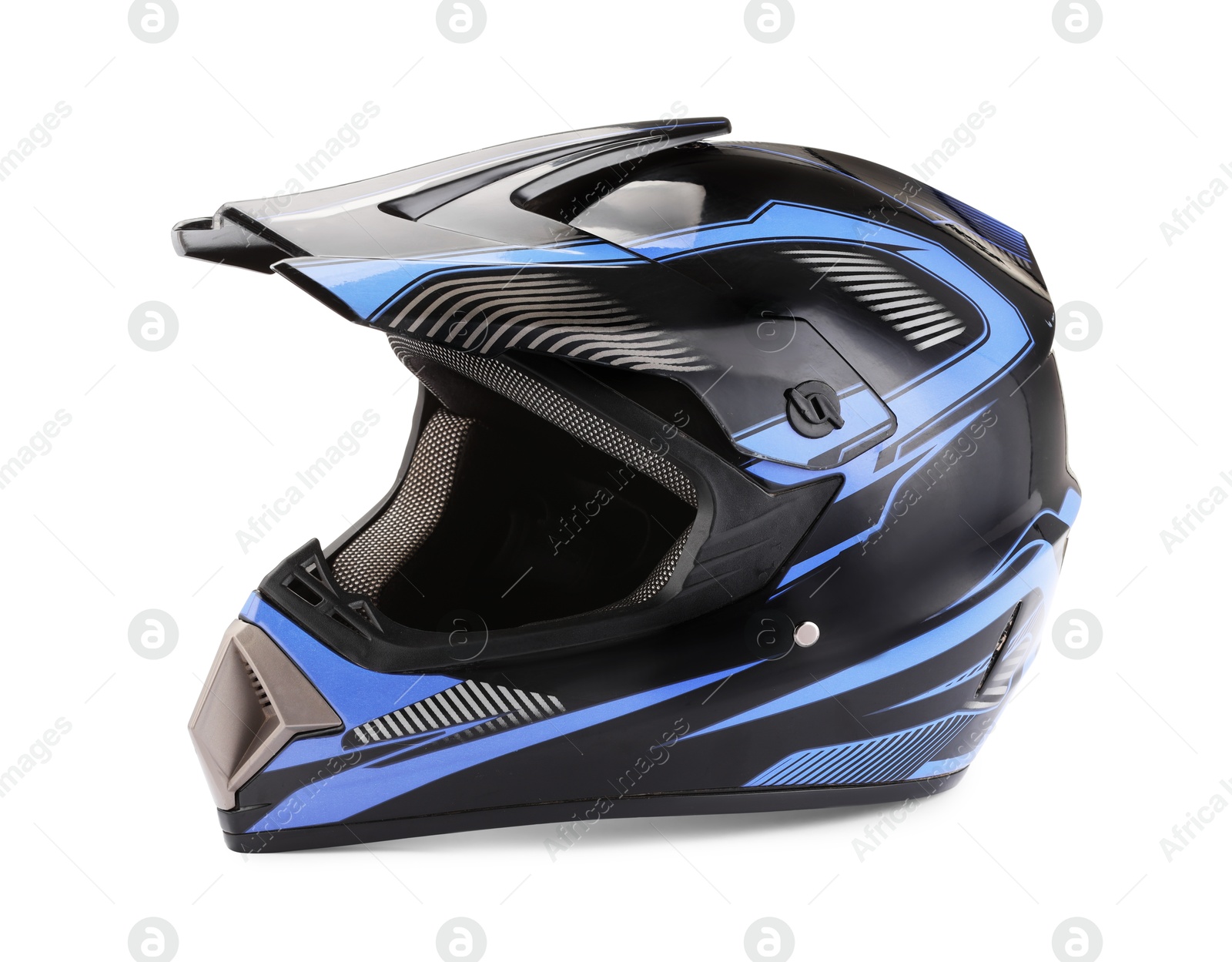 Photo of Modern motorcycle helmet with visor isolated on white